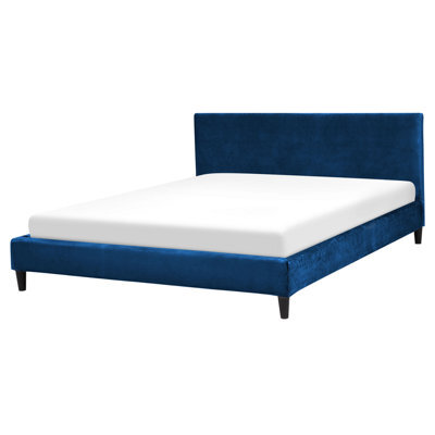 Beliani Bed Velvet Fitou 160 X 200 Cm (Eu King Size) Dark Blue - image 1