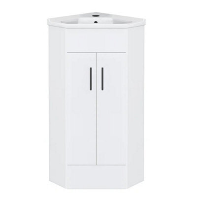 FNX Bathrooms Bubly Bathrooms™ Two Door Corner Vanity Unit & Basin Sink - 555mm - Gloss White With Black Handles - image 1