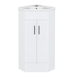 FNX Bathrooms Bubly Bathrooms™ Two Door Corner Vanity Unit & Basin Sink - 555mm - Gloss White With Black Handles - thumbnail 1