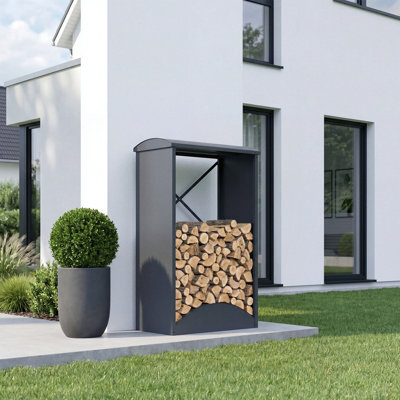 Trimetals Modern Metal Firewood Rack Log Storage Anthracite Grey - image 1