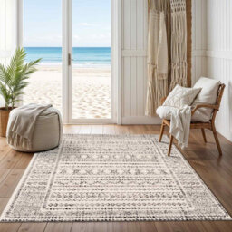Livabliss Pisa-Geometric Grey Off-White Black Living Dining Bedroom Rug 200 X 275 Cm Easy Care, Non Shedding - thumbnail 2
