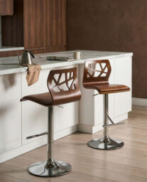 Beliani Set Of 2 Bar Chairs Petersburg Faux Leather Brown/ Silver - thumbnail 2