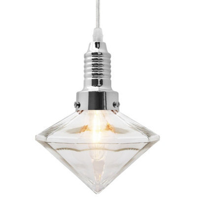 Long Life Lamps Company Retro Glass Diamond Shape Chrome Ceiling Pendant Light M0184 - image 1