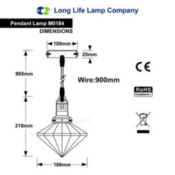 Long Life Lamps Company Retro Glass Diamond Shape Chrome Ceiling Pendant Light M0184 - thumbnail 2