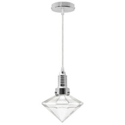 Long Life Lamps Company Retro Glass Diamond Shape Chrome Ceiling Pendant Light M0184 - thumbnail 4