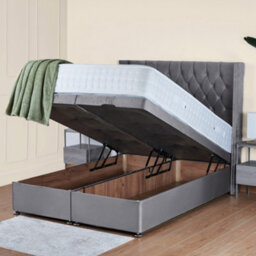 UKBEDFURNITURE Francesca Plush Grey End Opening Divan Ottoman Bed With 54 Inch Headboard - thumbnail 2