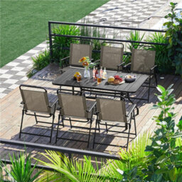 Yaheetech Brown Set Of 4 Outdoor Texteline Foldable Dining Chairs With Armrests - thumbnail 2