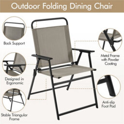 Yaheetech Brown Set Of 4 Outdoor Texteline Foldable Dining Chairs With Armrests - thumbnail 6