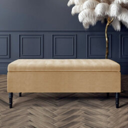 180Cm Paris Plain Ottoman Storage Bench -Naples Shoes Bench With Black Turned Wooden Legs - Beige Upholstery Storage Footstool