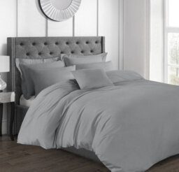 Sweet Dreams Percale 200 Thread Count Cotton Duvet Cover Set With Pillowcases Grey