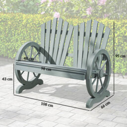 Wyld Haus Zittuso Grey Fir Wood Garden Loveseat With Wagon Wheel Armrests, 2-Seater Rustic Bench, L108 X D66 X H95Cm - thumbnail 3