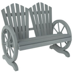 Wyld Haus Zittuso Grey Fir Wood Garden Loveseat With Wagon Wheel Armrests, 2-Seater Rustic Bench, L108 X D66 X H95Cm - thumbnail 2