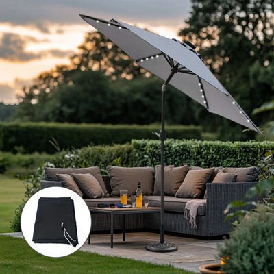 grey patio umbrella with solar lights OVIOS 15ft APP Enjoy the shade or night light this 10 solar Led cantilever outdoor patio umbrella provides Garvee 10' Solar Lights Offset
