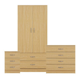 Lassic Vida Designs Riano 3 Piece Bedroom Set (3 Drawer Bedside Chest, 4 Drawer Chest, 2 Door 2 Drawer Wardrobe), Pine - thumbnail 8