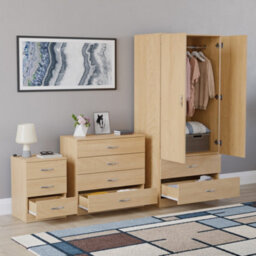 Lassic Vida Designs Riano 3 Piece Bedroom Set (3 Drawer Bedside Chest, 4 Drawer Chest, 2 Door 2 Drawer Wardrobe), Pine - thumbnail 6
