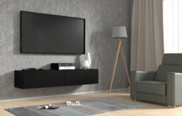Arte Sleek Bingo Wall-Mounted Tv Cabinet In Black Matt - 1600mm X 400mm X 300mm - thumbnail 3