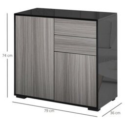 Light Grey, High Gloss Black Push-Open Side Cabinet With 2 Drawer 2 Door Cabinet For Home Office - thumbnail 2