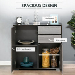 Light Grey, High Gloss Black Push-Open Side Cabinet With 2 Drawer 2 Door Cabinet For Home Office - thumbnail 3