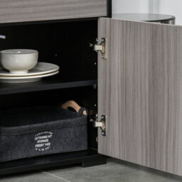 Light Grey, High Gloss Black Push-Open Side Cabinet With 2 Drawer 2 Door Cabinet For Home Office - thumbnail 6