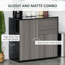 Light Grey, High Gloss Black Push-Open Side Cabinet With 2 Drawer 2 Door Cabinet For Home Office - thumbnail 4
