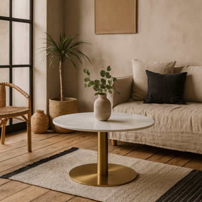 Wyld Haus Meadowbloom White Marble Round Coffee Table With Brushed Brass Base - image 1