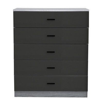 Urbnliving Height 90.5Cm 5 Drawer Wooden Bedroom Chest Cabinet Modern Ash Grey Carcass And Black Drawers Wide Storage Cupboard - image 1