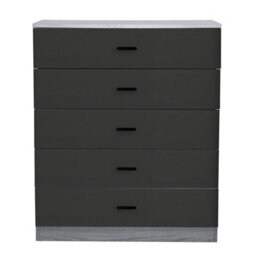 Urbnliving Height 90.5Cm 5 Drawer Wooden Bedroom Chest Cabinet Modern Ash Grey Carcass And Black Drawers Wide Storage Cupboard - thumbnail 1