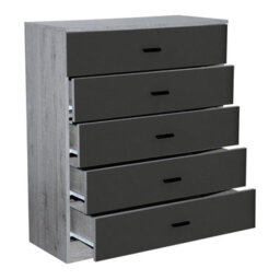 Urbnliving Height 90.5Cm 5 Drawer Wooden Bedroom Chest Cabinet Modern Ash Grey Carcass And Black Drawers Wide Storage Cupboard - thumbnail 2