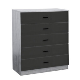Urbnliving Height 90.5Cm 5 Drawer Wooden Bedroom Chest Cabinet Modern Ash Grey Carcass And Black Drawers Wide Storage Cupboard - thumbnail 3