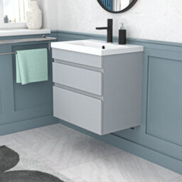 Nes Home Matt Grey 600mm Pvc 2 Drawer Wall Hung Vanity Cabinet & Basin Sink Unit - thumbnail 3