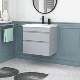 Nes Home Matt Grey 600mm Pvc 2 Drawer Wall Hung Vanity Cabinet & Basin Sink Unit