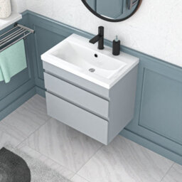 Nes Home Matt Grey 600mm Pvc 2 Drawer Wall Hung Vanity Cabinet & Basin Sink Unit - thumbnail 4