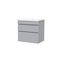 Nes Home Matt Grey 600mm Pvc 2 Drawer Wall Hung Vanity Cabinet & Basin Sink Unit - thumbnail 6