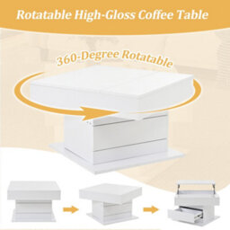 Btm White 360 Rotating Lift Top Coffee Table High Gloss With Drawer Space Saving Centre Table 70 X 70 X 45 Cm - thumbnail 7