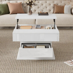 Btm White 360 Rotating Lift Top Coffee Table High Gloss With Drawer Space Saving Centre Table 70 X 70 X 45 Cm - thumbnail 9