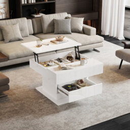 Btm White 360 Rotating Lift Top Coffee Table High Gloss With Drawer Space Saving Centre Table 70 X 70 X 45 Cm - thumbnail 2