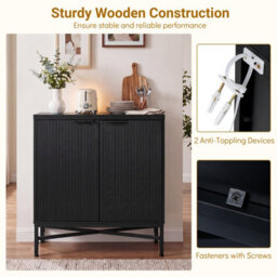 Gainoom Fluted Sideboard Buffet Cabinet With 2 Doors Modern Accent Storage Cabinet Black - thumbnail 7
