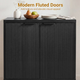 Gainoom Fluted Sideboard Buffet Cabinet With 2 Doors Modern Accent Storage Cabinet Black - thumbnail 5