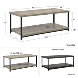 Dorel Home Elmwood Coffee Table In Distressed Grey Oak - thumbnail 6