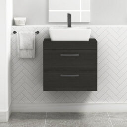 Royal Bathrooms 600mm Wall Hung Vanity Unit 2 Drawer Hale Black & Cube Countertop Basin With Matt Black Handle - thumbnail 1