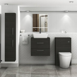 Royal Bathrooms 600mm Wall Hung Vanity Unit 2 Drawer Hale Black & Cube Countertop Basin With Matt Black Handle - thumbnail 2
