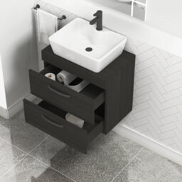Royal Bathrooms 600mm Wall Hung Vanity Unit 2 Drawer Hale Black & Cube Countertop Basin With Matt Black Handle - thumbnail 3