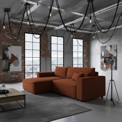 Beliza Corner Sofa Bed With Storage Dl Folding Mechanism 150 And 208 Cm Sleeping Area Upholstered L Shape Sofa Teraacotta Left - image 1