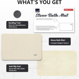 Stone Bath Mat 60X39Cm Quick-Dry Diatomaceous Earth Bathroom Mat With Non-Slip Surface Anti-Mould & Antibacterial - thumbnail 4