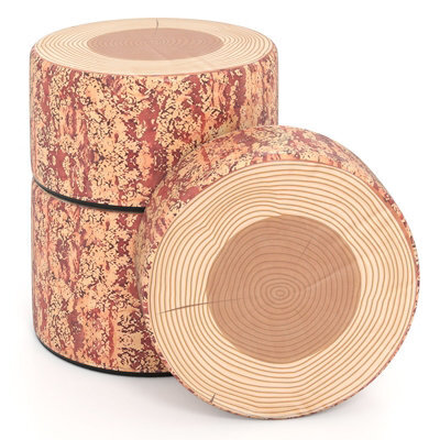 Gainoom 3-Piece Brown Tree Stump Stool Set Kids Floor Cushions Toddlers Round Stool Ottoman W/wood Printing Nature Decoration - image 1