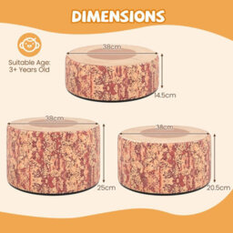 Gainoom 3-Piece Brown Tree Stump Stool Set Kids Floor Cushions Toddlers Round Stool Ottoman W/wood Printing Nature Decoration - thumbnail 2