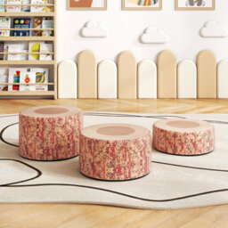 Gainoom 3-Piece Brown Tree Stump Stool Set Kids Floor Cushions Toddlers Round Stool Ottoman W/wood Printing Nature Decoration - thumbnail 3