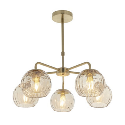 Luminosa Lighting Luminosa Dimple Multi Arm Glass Pendant Light Satin Brass Plate, Champagne Lustre Glass - image 1