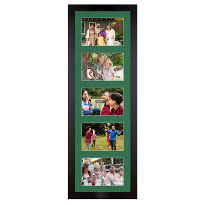 AK Frames 26X8 Matte Black Modern Multi Photo Frame With Emerald Mount - Holds 5 Apertures (5X) 6X4 Photos - image 1