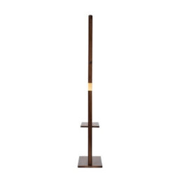 Living And Home Walnut Colour Rubberwood Freestanding Clothes Rack 5 Hooks Double Storage Shelves - thumbnail 3